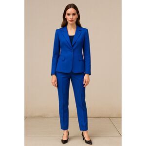 NWT Le Suit Cobalt Cerulean Blue Pantsuit • Size 16P • Two-Piece Blazer & Pants